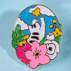 Cat & Butterfly w/ Flowers Enamel Pin Brooch